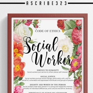 Social Worker Code of Ethics, Social Work Gift, Social Worker Poster, Print Decor, Medical Social Worker, Wall Art, Clinical Case Manager