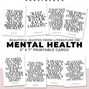8 Hermosas Citas de Literatura sobre Salud Mental / 8 Tarjetas Imprimibles Digitales / 5X7 / Imprimibles PDF / Alta Resolución / Descarga Instantánea
