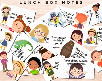 Positive Notes - Introvert Girl Lunch Box Notes - Set of 30 | Printable Lunchbox Notes | Affirmation, Motivational... Notes | JPG, PNG & PDF