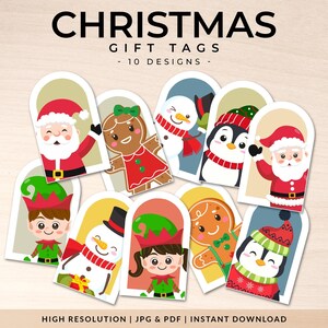 Santa & Friends Weihnachtsgeschenkanhänger | 10 Designs | Sofortiger Download Geschenkanhänger | Druckbare Gastgeschenke Tags | Hohe Auflösung | JPG, PDF