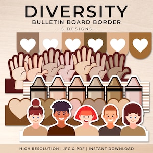 Celebrate Diversity Classroom Bulletin Board Borders | 5 Designs | All Colors are Beautiful | Digital Printable | High Resolution 300 DPI