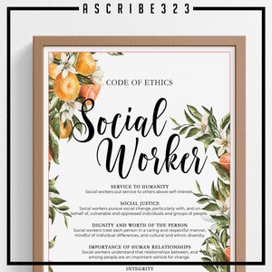 Social Worker Code of Ethics Print, Medical Social Worker, Case Manager, Social Work Gift, Social Worker Poster | INSTANT DOWNLOAD