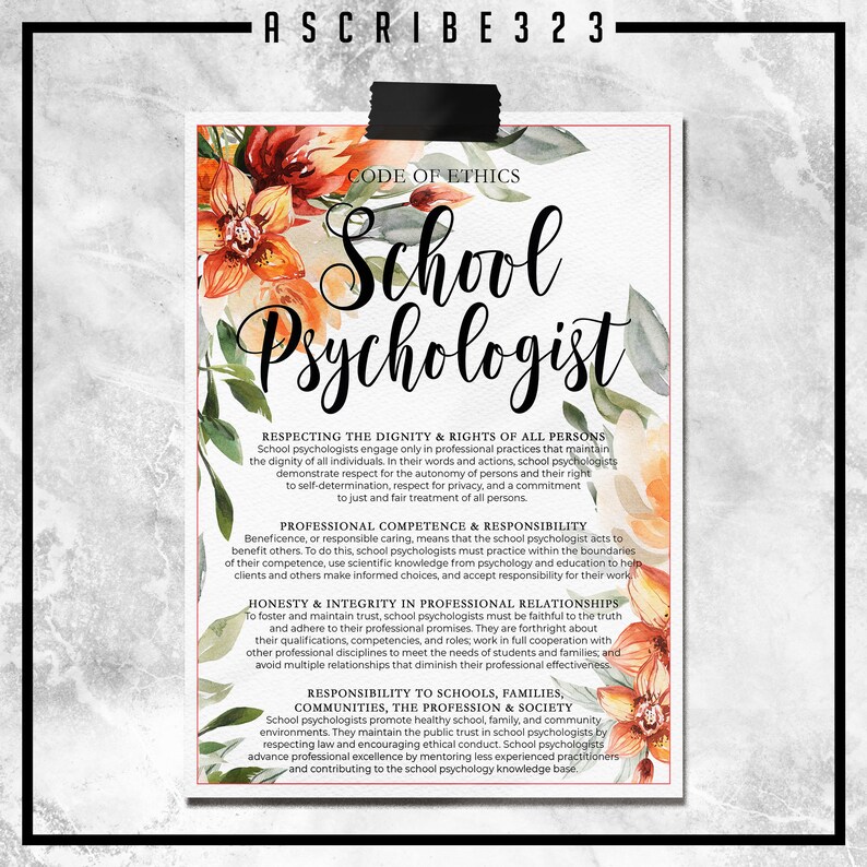 School Psychologist Code of Ethics, Psychologist Poster, Wall Art