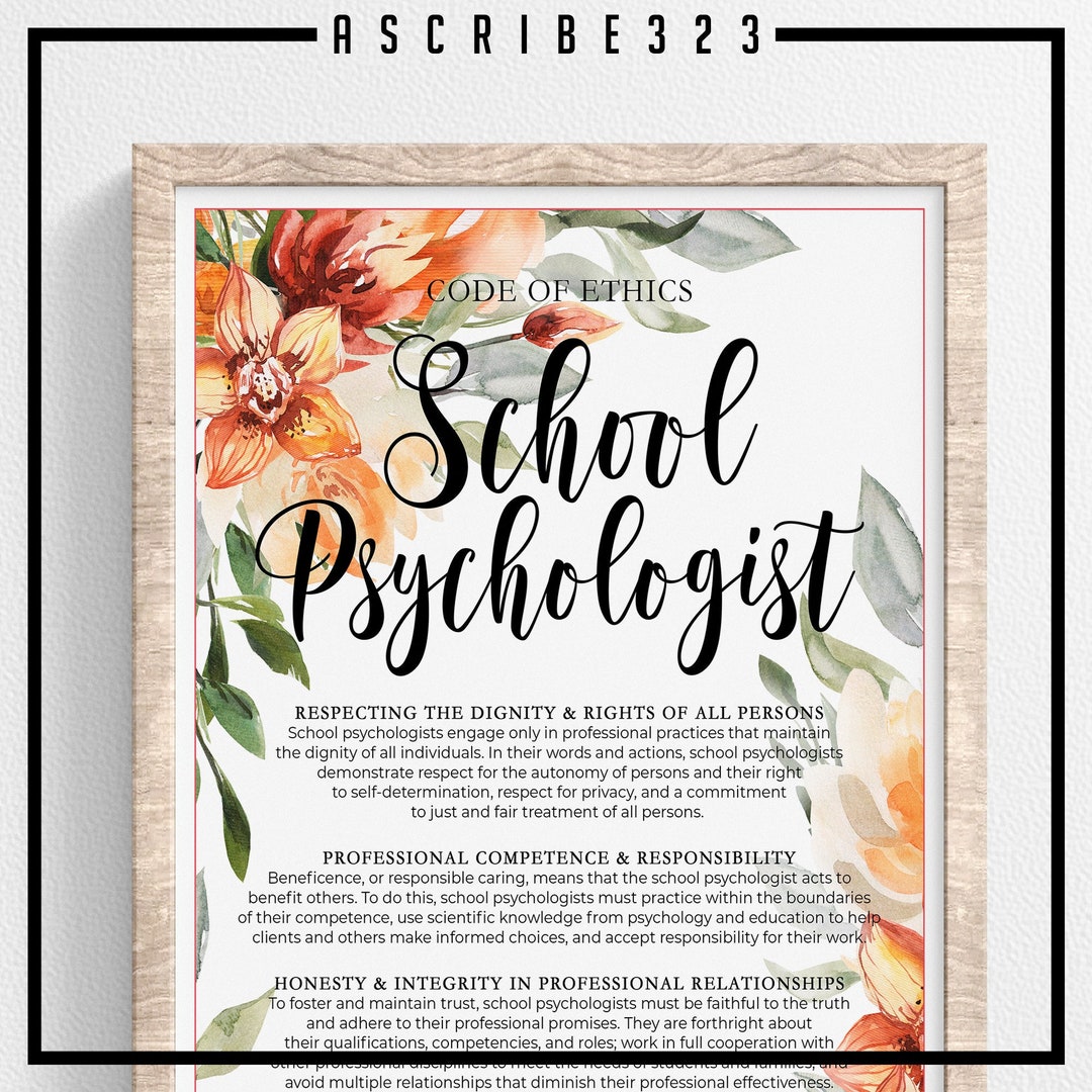 School Psychologist Code of Ethics, Psychologist Poster, Wall Art