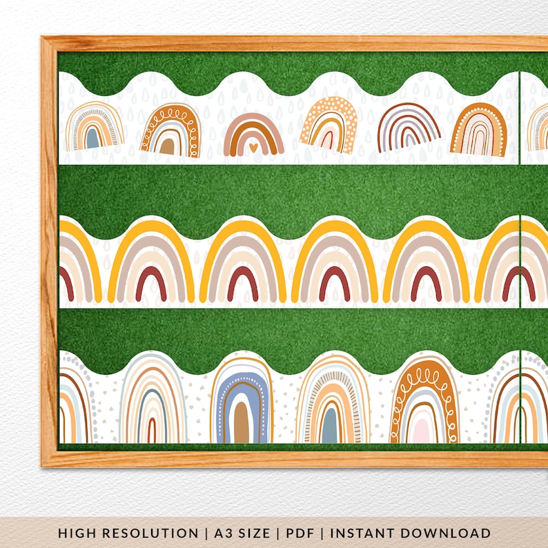 Boho Rainbows Classroom Bulletin Board Borders 5 Designs Neutral Colors