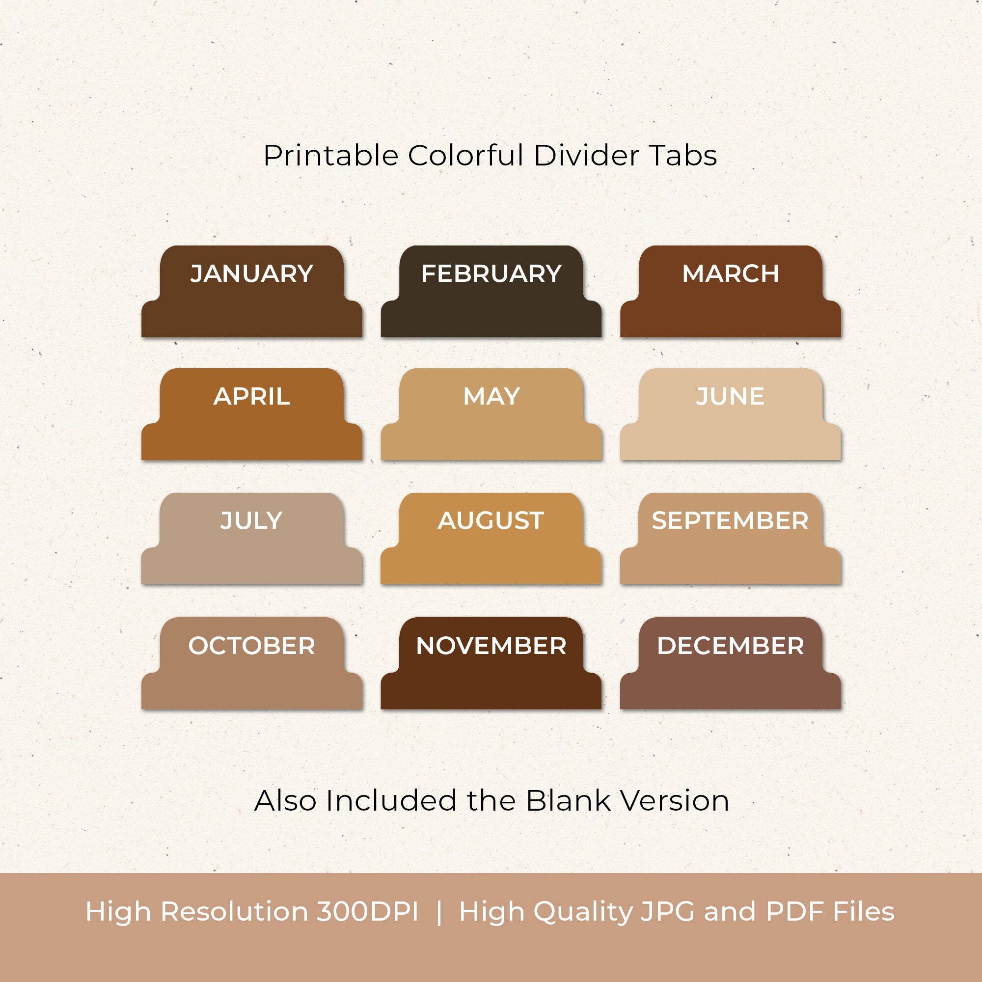 coffee-palette-printable-monthly-tabs-colorful-divider-tabs-calendar-tabs-journal-tabs-download-planner-supplies-neutral-planner-tabs-etsy