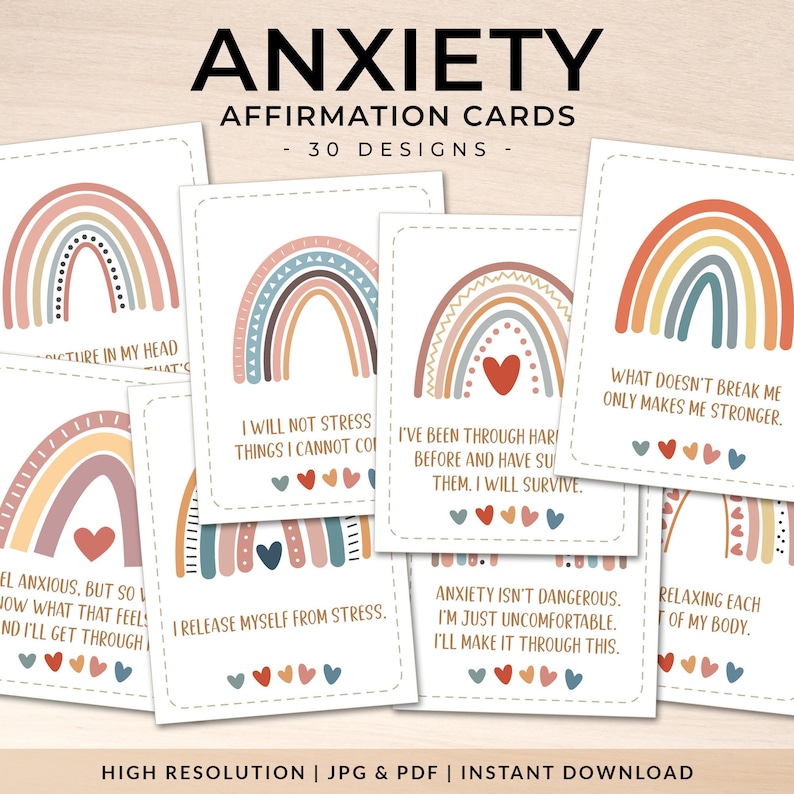 Set of 30 Anxiety - Affirmation Printable Cards | Self Love | Positive ...