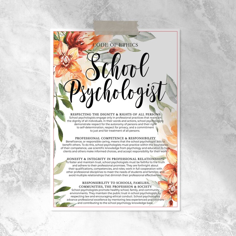 School Psychologist Code of Ethics, Psychologist Poster, Wall Art