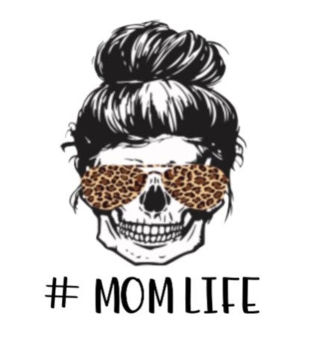MOMLIFE Skull W/ Cheetah Print Glasses Hashtag Momlife, Png File, Jpg File, Instant Download