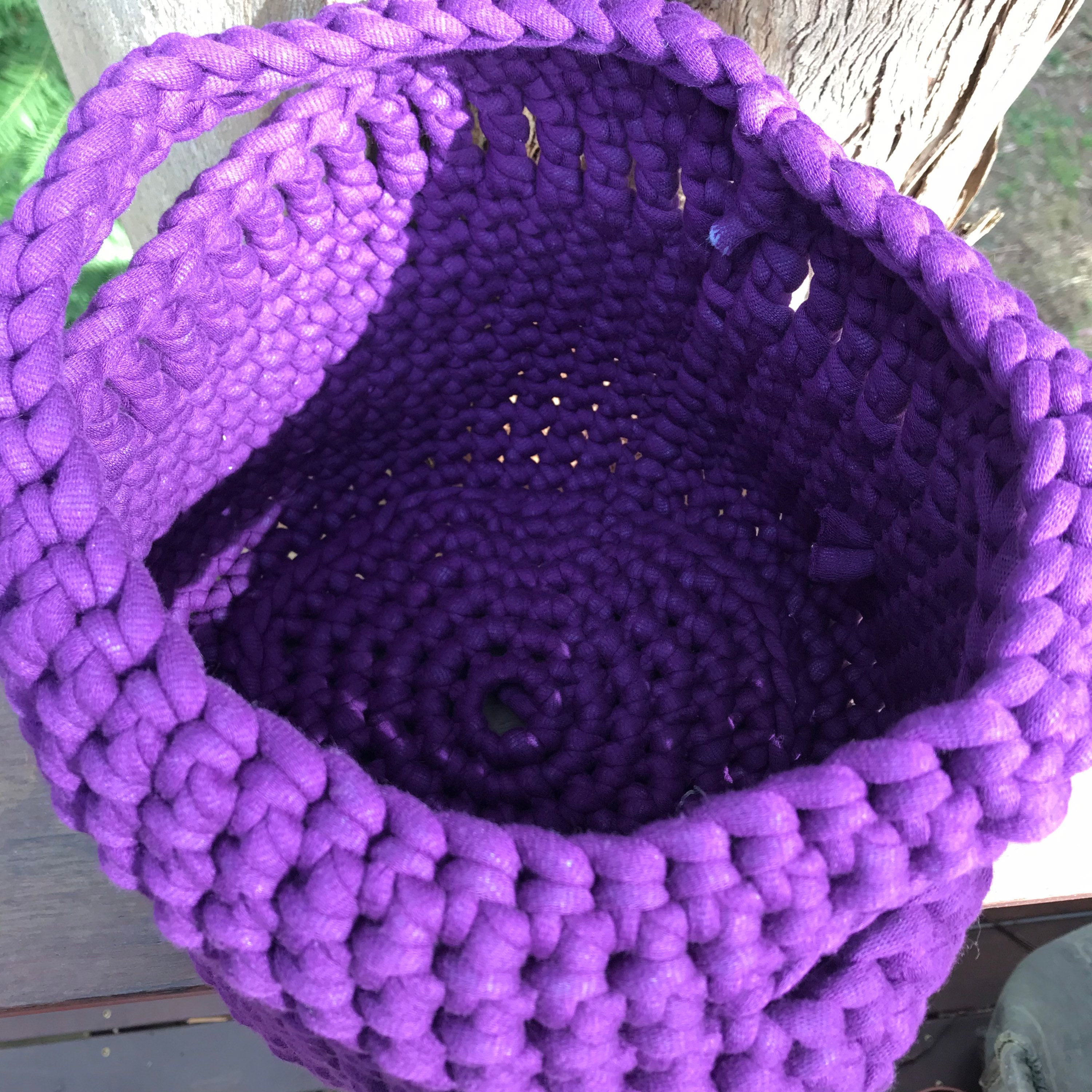 Large dark purple crochet storage basket with handles Etsy
