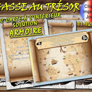 Chasse au Trésor avec Carte pour enfants, Solution Armoire, Devinettes à imprimer, jeux pour fêtes, PDF énigmes