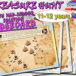Kids Treasure Hunt, Scavenger hunt with map, birthdays games, pdf treasure hunt to print, riddles, clues printable