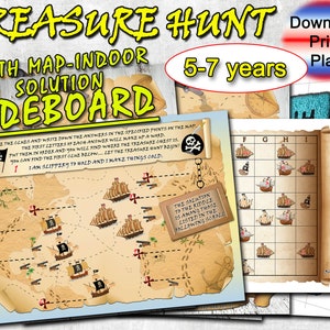 Kids Treasure Hunt, Scavenger hunt with map, birthdays games, pdf treasure hunt to print, riddles, clues printable