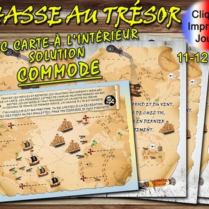 Chasse au Trésor avec Carte pour enfants, Solution Commode, Devinettes à imprimer, jeux pour fêtes, PDF énigmes