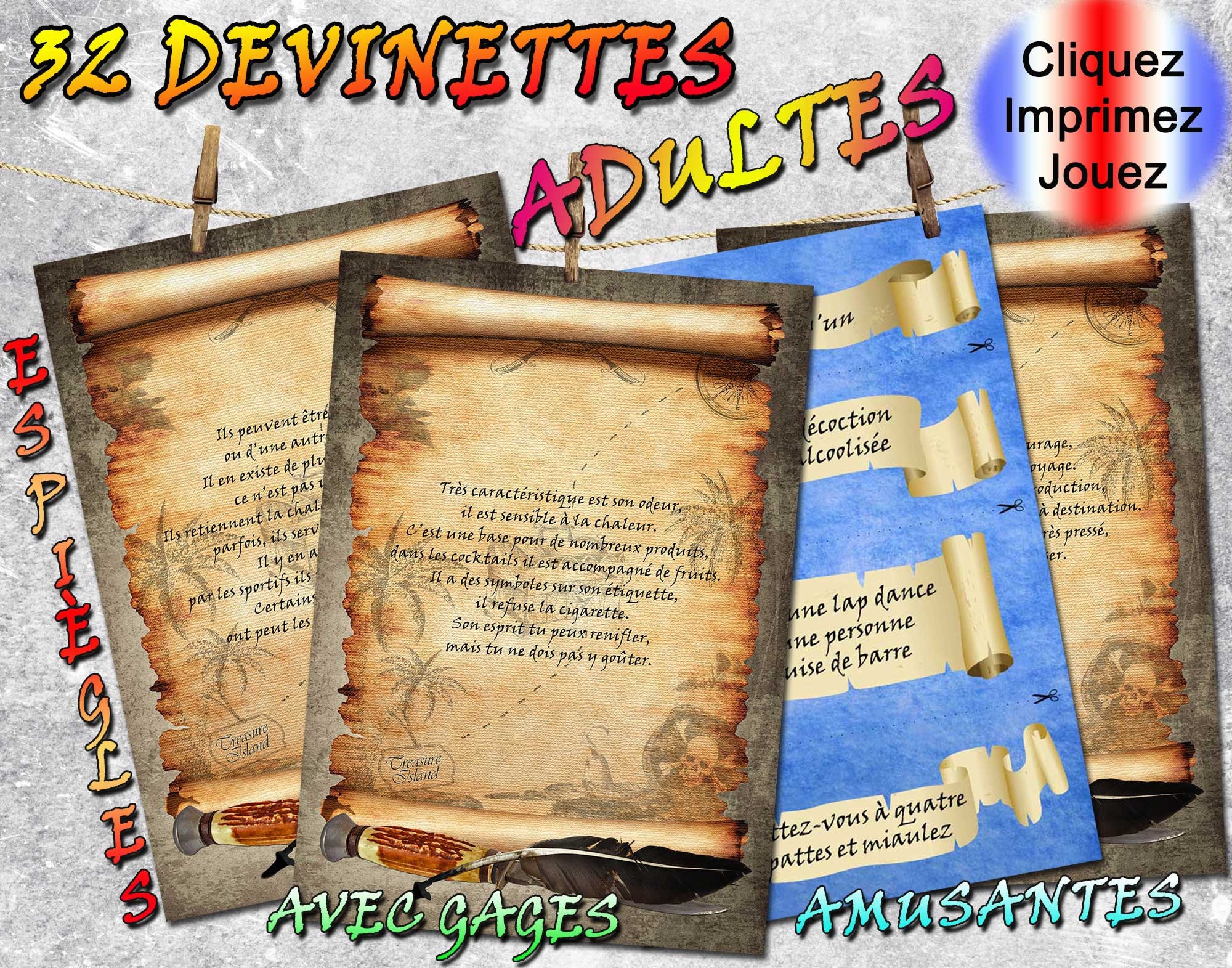 Adult Treasure Hunt, Printable Riddles, Party Games, PDF Puzzles