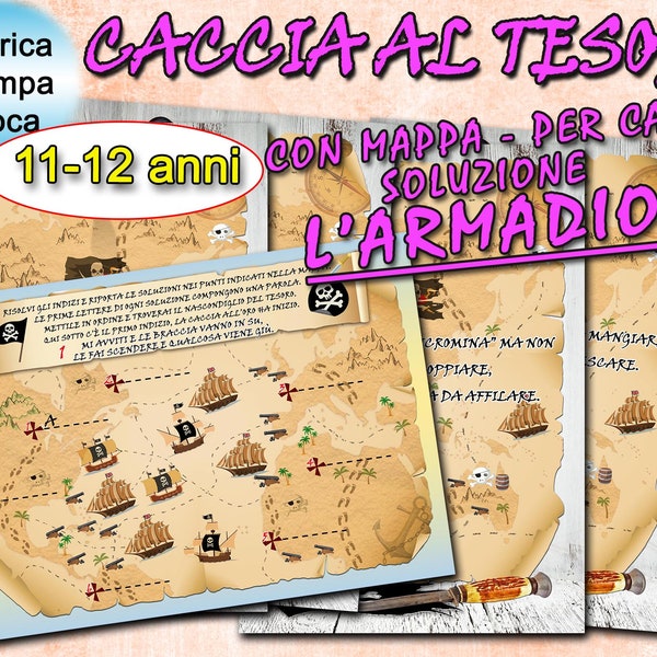 Caccia al tesoro con mappa soluzione armadio versione bambini 11-12 anni, caccia al tesoro da stampare, indovinelli per bambini, PDF