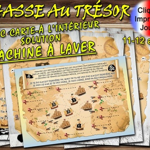 Chasse au Trésor avec Carte pour enfants, Solution Machine à Laver, Devinettes à imprimer, jeux pour fêtes, PDF énigmes