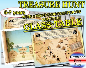 Kids Treasure Hunt, Scavenger hunt with map, birthdays games, pdf treasure hunts to print, riddles, clues printable