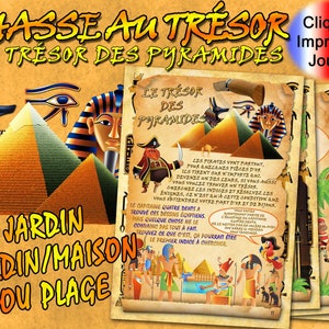 Chasse au Tresor pour enfants、Le Tresor des Pyramids、Devinettes à imprimer、jeux pour fêtes、PDF énigmes en plein air、