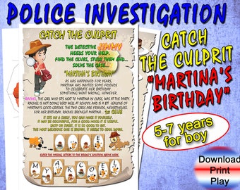 Mystery games for Kids, Police Investigation, birthdays games, pdf treasure hunts, printable police investigation