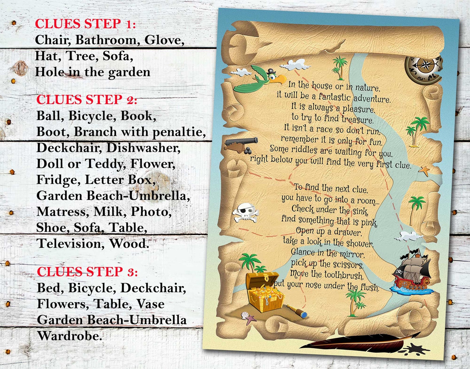 Kids Treasure Hunt, Clues to Print, Birthdays Games, Pdf Kids Treasure ...