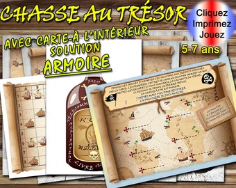Treasure Hunt with Children&#39;s Card, Wardrobe Solution, version 5-7 years, Guesses to print, games for parties, PDF puzzles