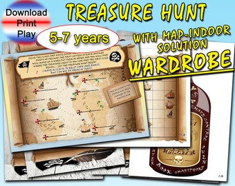 Kids Treasure Hunt, Scavenger hunt with map, birthdays games, pdf treasure hunt to print, riddles, clues printable