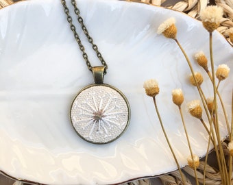 Dandelion Necklace - Dandelion Jewelry - Dandelion Embroidery - Embroidery Necklace