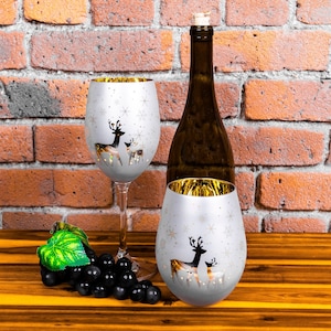Gegraveerd wijnglas Geëtst wijnglas Barwagendecor Kerstbar Wijncadeaus Kerstcadeau Kerstwijnglazen Wijncadeau voor haar
