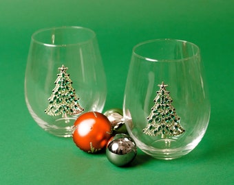 Christmas Tree Stemless Wine Glass Christmas Wine Glasses Christmas Decor Christmas Barware Set Christmas Bar Cart Decor Christmas Tumblers