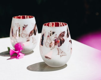 Butterfly Gifts Butterfly Wine Glass Pink Wine Glass for Mom Butterfly Tumbler Cups Mothers Day Gift For Mom Gift Nature Lover Gift For Her
