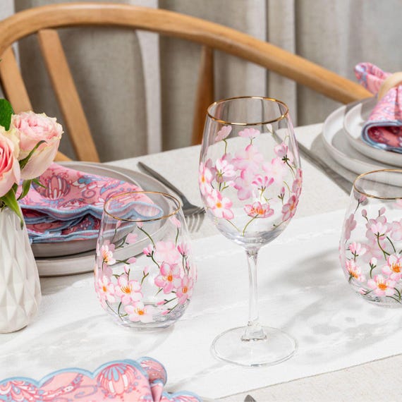 Cherry Blossom Wine Glass Hand Painted Wine Glasses Pretty Wine Glass  Painted Cherry Blossom Wine Glass Mothers Day Gifts Wine Gifts For Mom