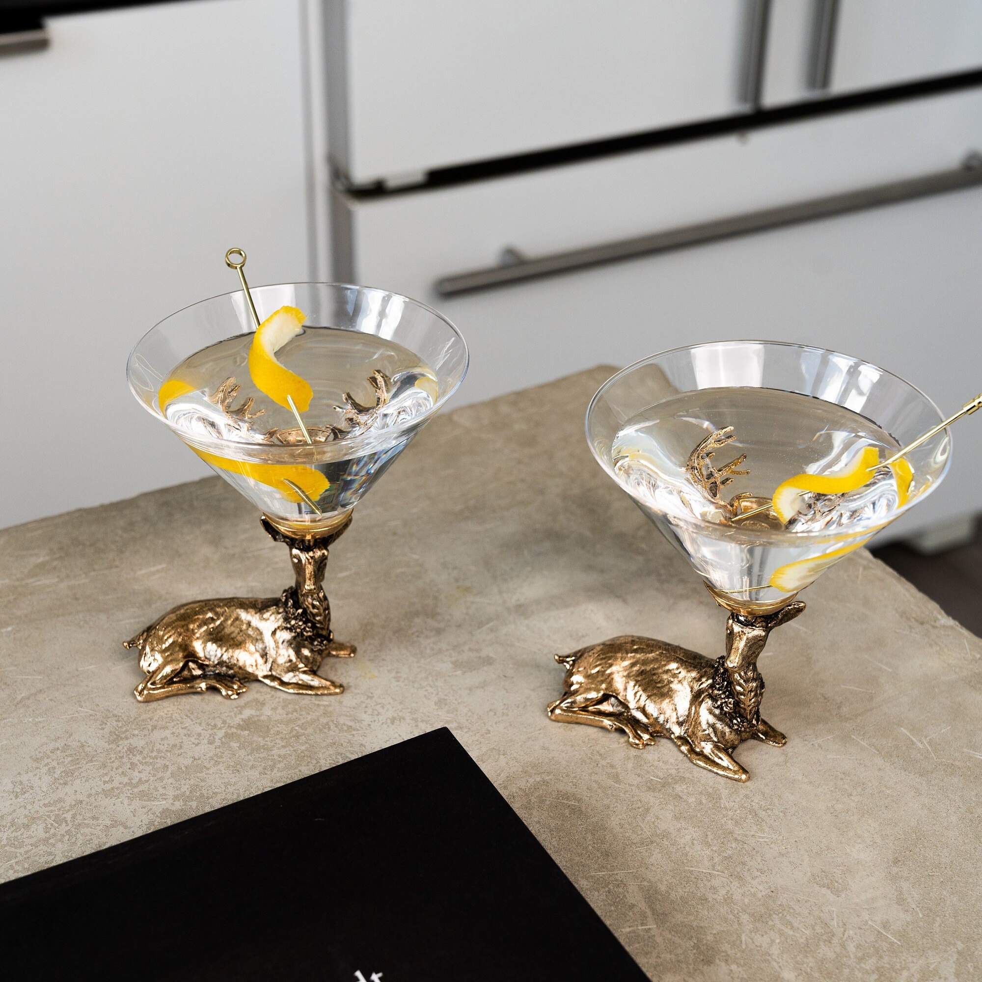 Gold Stag Deer Martini Glasses