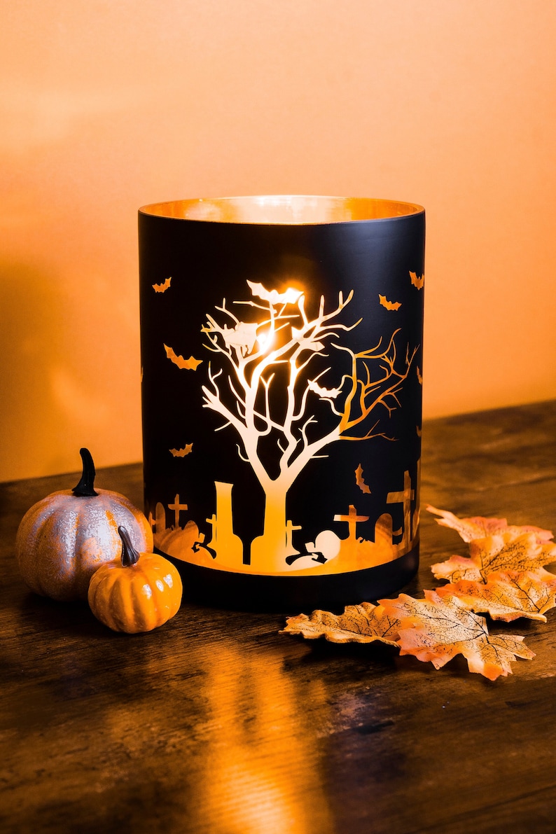 Halloween Candles | Halloween Candle Holder | Black Candle Holder | Glass Candle Holder | Halloween Decor | DIY Halloween Decor |