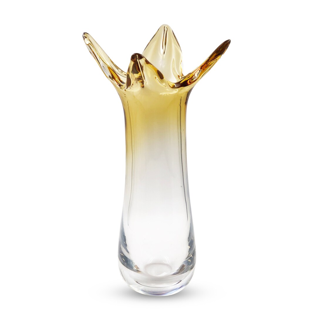 Amber Vase Large Glass Vase Modern Vase Clear Glass Vase Yellow Vase ...