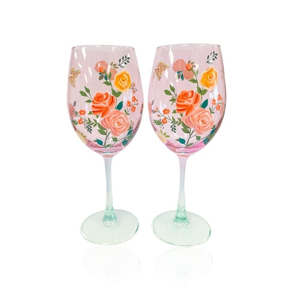 Pink Wine Glasses Pink Floral Butterfly Wine Glass Pretty Wine Glasses Cute  Wine Glasses Cocktail Gifts for For Cocktail Lover Gifts For Her