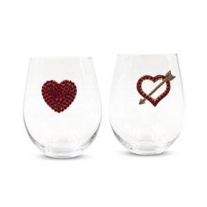 Heart Wine Glasses, Wine Gifts, Bedazzled Heart Stemless Wine Glass, Valentines Gift for Her, anniversary gifts for her