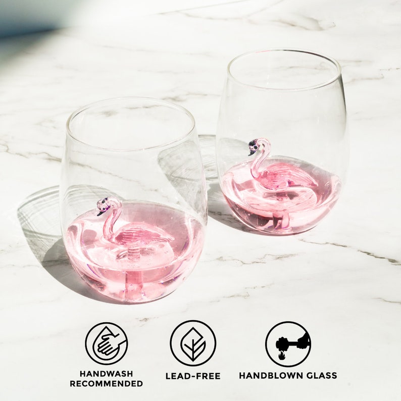 Flamingo Glass Set Unique Pink Drinking Glass Set Cute Pretty Drinking Glasses For Her Gifts Home Gifts For Mom Gift For Housewarming Party image 2