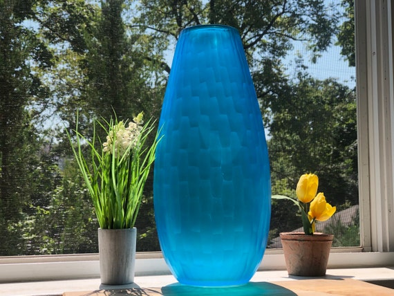 Blaue Farbige Glasvasen Bunte Vase Einzigartige Vasen Moderne Vase Hohe Vase Pampasgrasvase Große Glasvase Mundgeblasene Glasvase