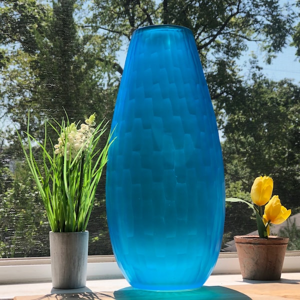 Blue Colored Glass Vases Colorful Vase Unique Vases Modern Vase Tall Vase Pampas Grass Vase Large Glass Vase Blown Glass Vase