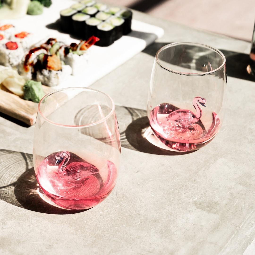 Flamingo Glass Set Unique Pink Drinking Glass Set Cute Pretty Drinking ...