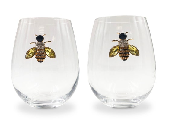Bee Wine Glasses Bee Gifts for Women Bee Lover Gifts Bee Mug Bee Cups  Bumble Bee Gift for Mom Gift Kitchen Bee Gift Box Bee Glassware 