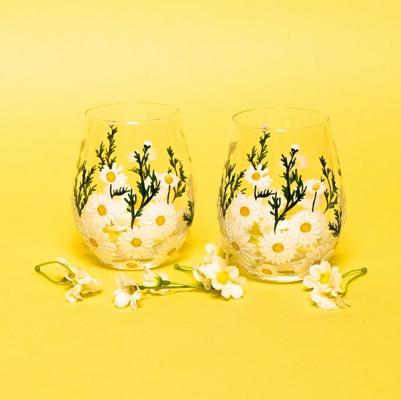 Hand Painted Drinking Glasses Set Unique Floral Drinking Glass Set