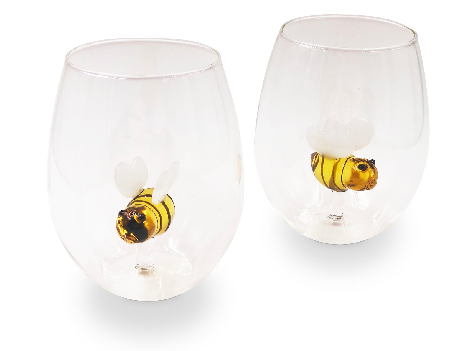 JerseyArtGlass Figural Bee Stemless Wine Glasses