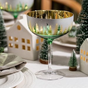 Green Christmas Coupe Glass Christmas Gifts Christmas Glasses Christmas Gift For Her Champagne Coupe Glass Holiday Coupe Glasses
