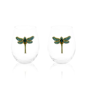Dragonfly Stemless Wine Glasses Spring Nature Gift Unique Stemless Wine Glasses Bedazzled Wine Glass Dragonfly Wine Glass Dragonfly Gifts