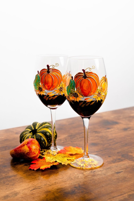 Thanksgiving Pumpkin Painted Wine Glasses