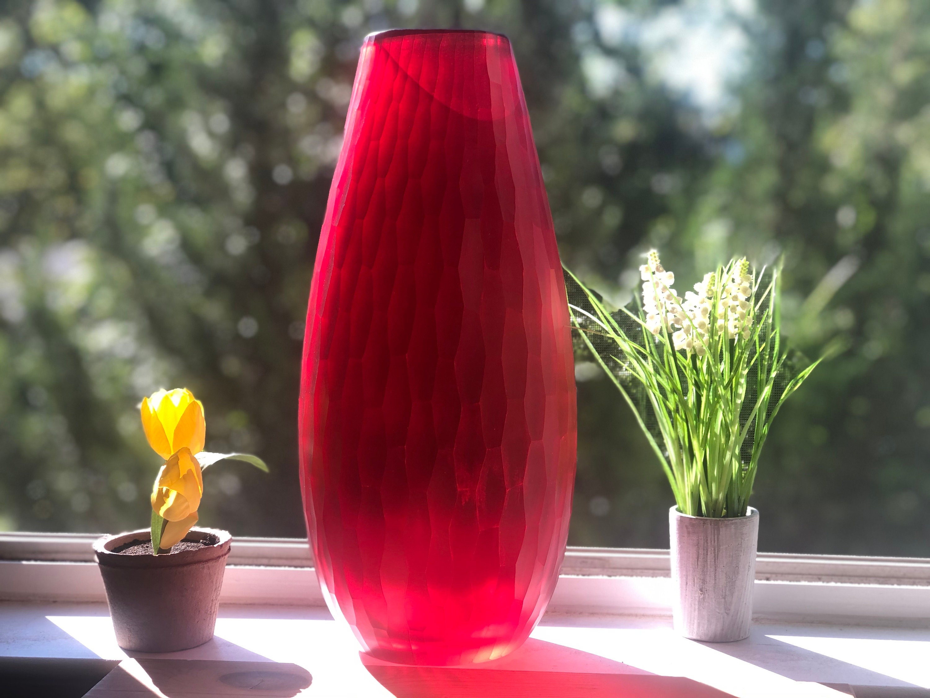 Red Colored Glass Vases Blown Glass Vase Glass Flower Vase Etsy