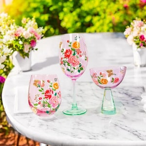 Unique Wine Glasses Hand Painted Wine Glass For Mothers Day Gift Spring Wine Glasses Painted Flower Wine Glasses Mothers Day Gifts for Mom