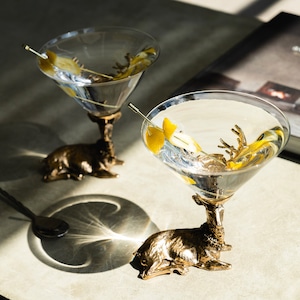 Gold Stag Vintage Martini Glasses For Her Martini Gift for Her Stemless Martini Glasses Unique Cocktail Glasses For Her Martini Gift For Dad